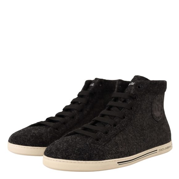 Dolce & Gabbana Gray Wool Cotton Casual High Top Sneakers - Picture 2 of 6